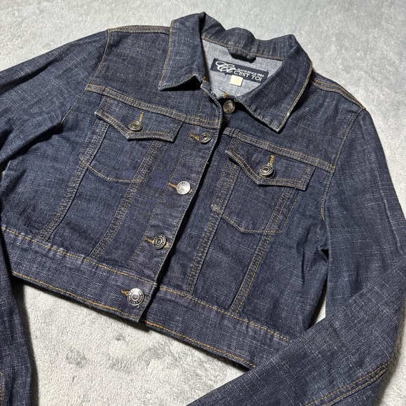VTG Y2K C'EST TOI Womens Darkwash Cropped Denim Jacket Size S Indie Western - Picture 2 of 7